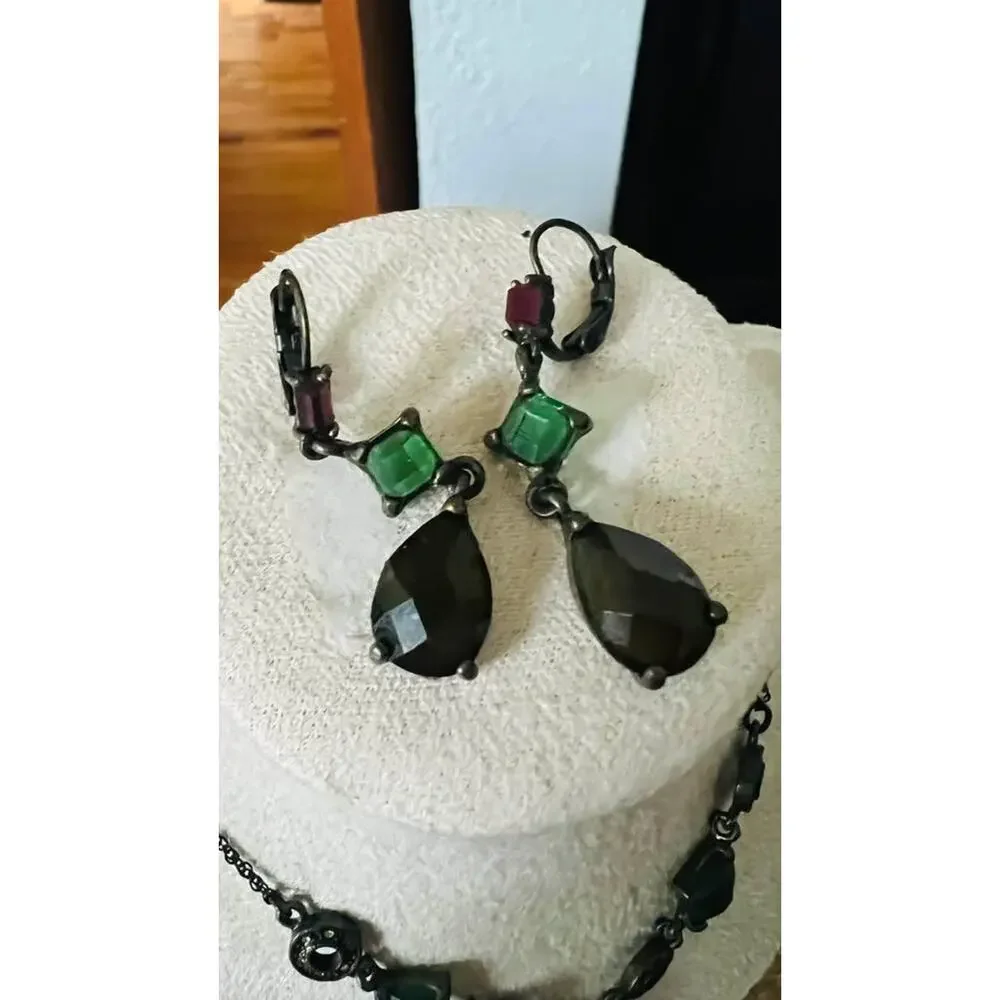 Vintage Green and Dark Stone Necklace and Earring Set